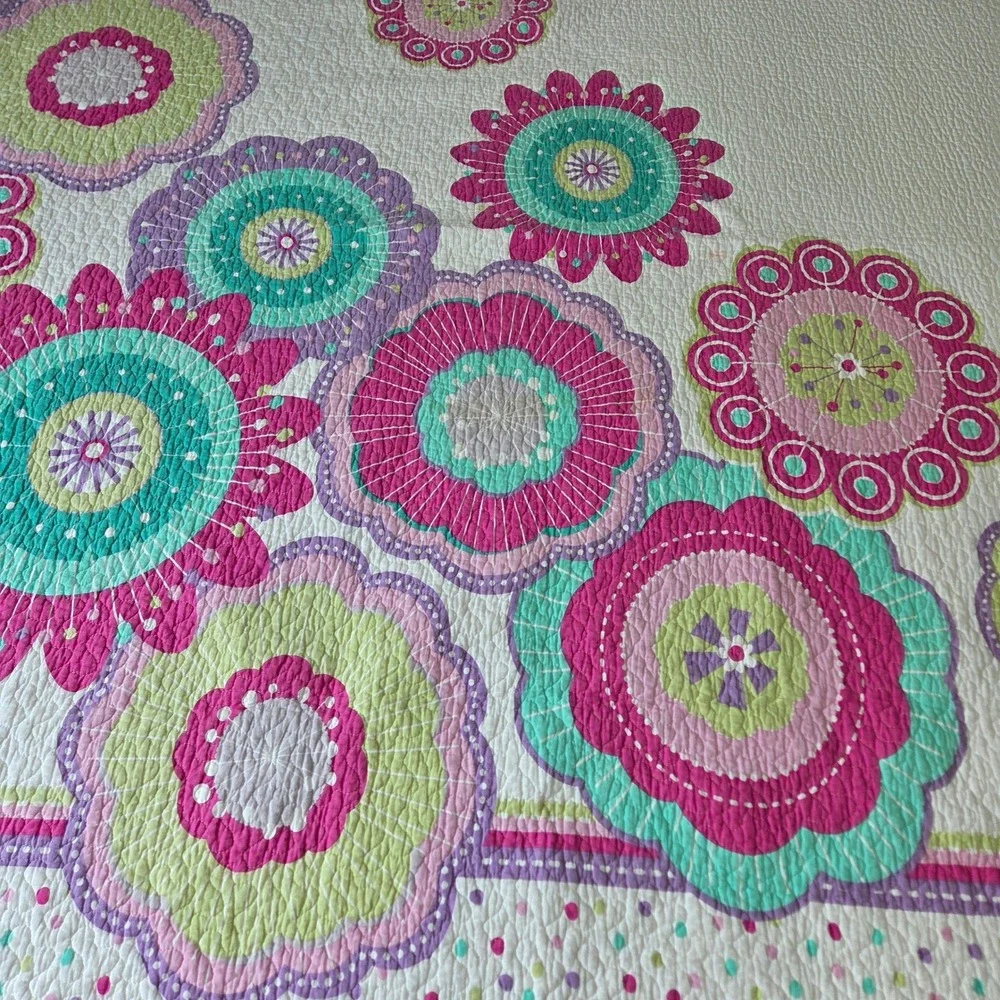 Cynthia Rowley Sophia Twin Quilt 2Pc Set Pink Turquoise Floral Polka Dot Boho